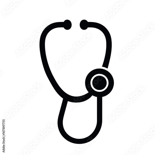 Illustration of a black stethoscope used by doctors and nurses for medical examinations and diagnosis