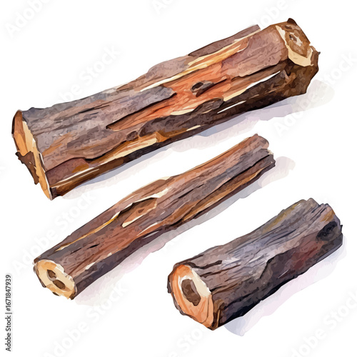 Hand-drawn, Artistic watercolor design of arjuna bark, hand-painted and isolated on a white background, suitable for print and digital use, EPS file. vector painting. artwork set