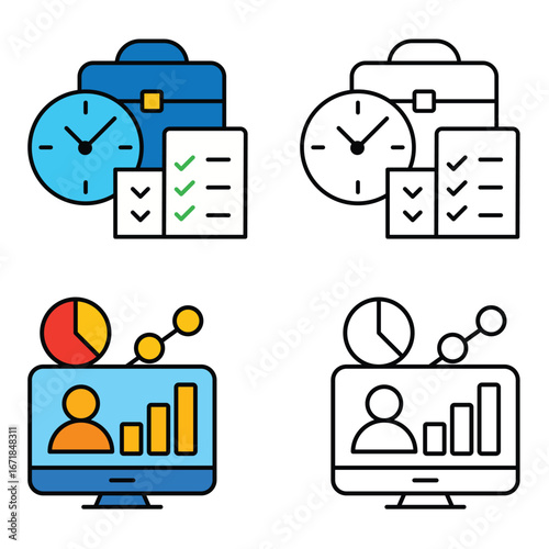 Business and Time Management Icons set for Productivity and Planning.business icons.