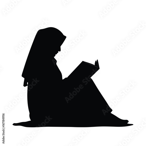Silhouette of a person wearing a hijab reading a book 5