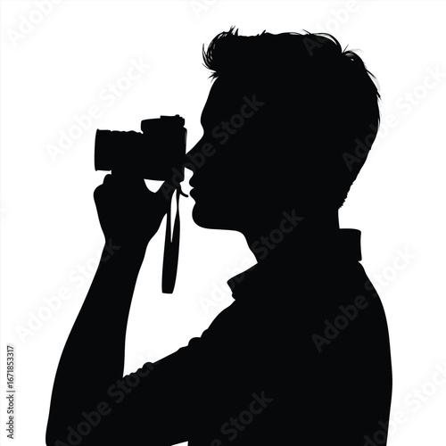 Black silhouette of a man taking a photo with a camera 2