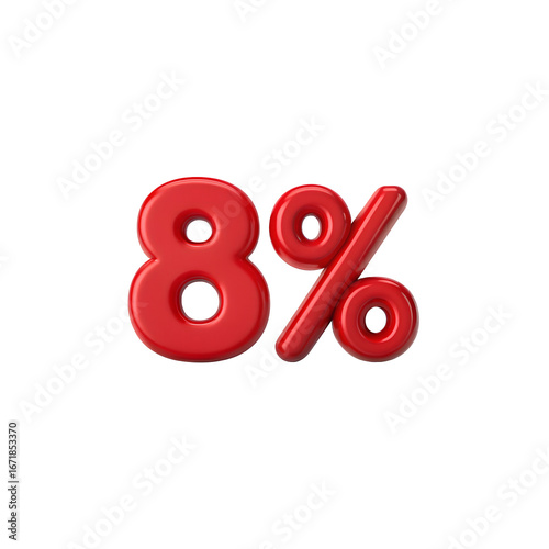Red 8 percent symbol isolated on transparent background