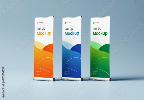 Roll Up Banner Mockup Set with Abstract Design