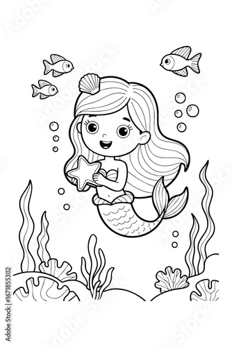 little girl mermaid with flowers