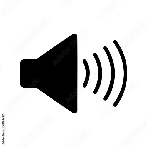 Black and white audio speaker icon with radiating sound waves for listening