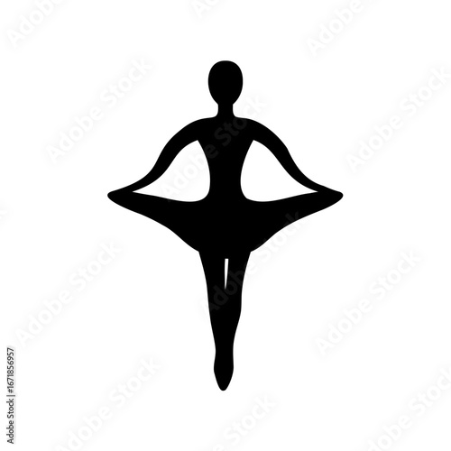 Elegant Silhouette of a Ballerina in a Graceful Dance Position on White