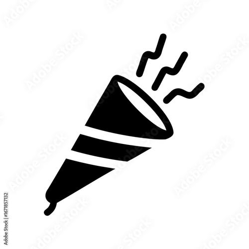 Isolated black simple party horn noisemaker popper with streamers on white background