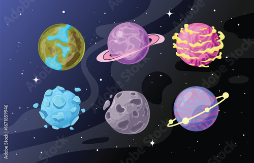 Fantasy planets collection vector illustration