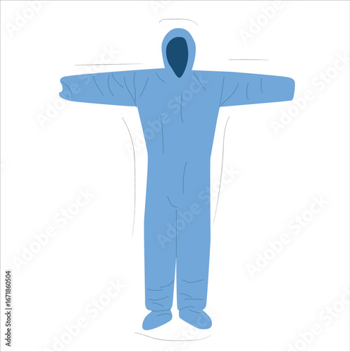personal protective equipment (PPE). personal protective equipment concept. doctor in protective PPE suit wearing Safety blue Hooded Protection Suit Anti-Chemical 