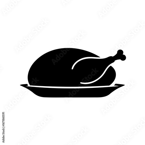 Black silhouette of a roasted turkey or chicken on a platter