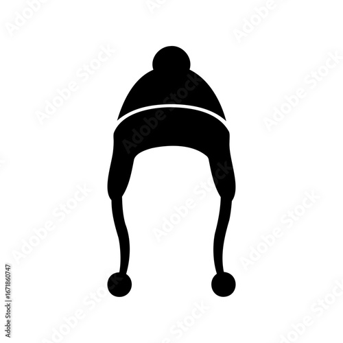Winter trapper hat in black silhouette vector, cold weather accessory