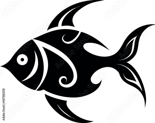 black tribal tattoo style fish vector ornamental