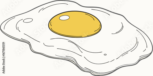 A realistic image of two sunny-side-up eggs cooking in a black cast iron skillet. The eggs have bright yellow-orange yolks and set white edges, sprinkled lightly with black pepper. The skillet sits on