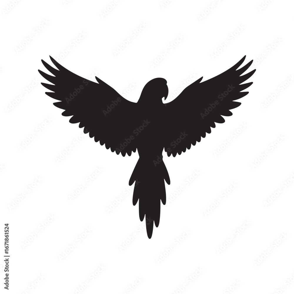 Obraz premium A macaw parrot pointing or showing something with his wing silhouette icon vector flat illustration design on white background