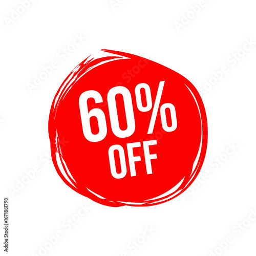 Vector Illustration 60 Percent Off Banner. Modern Red Web Label