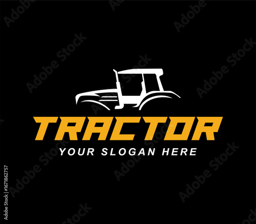 tractor logo concept farm design emblem badge vector agriculture illustration silhouette abstract business