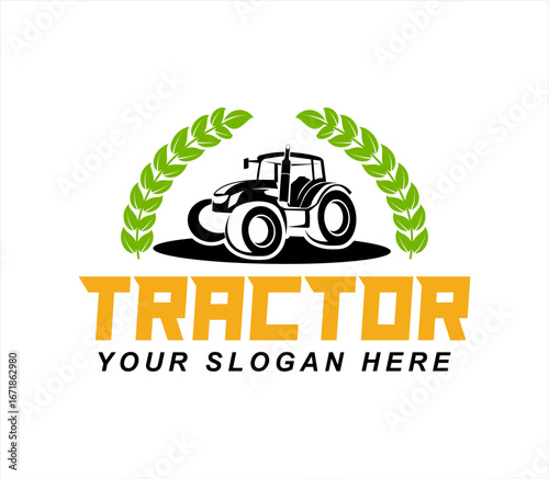 tractor logo concept farm design emblem badge vector agriculture illustration silhouette abstract business