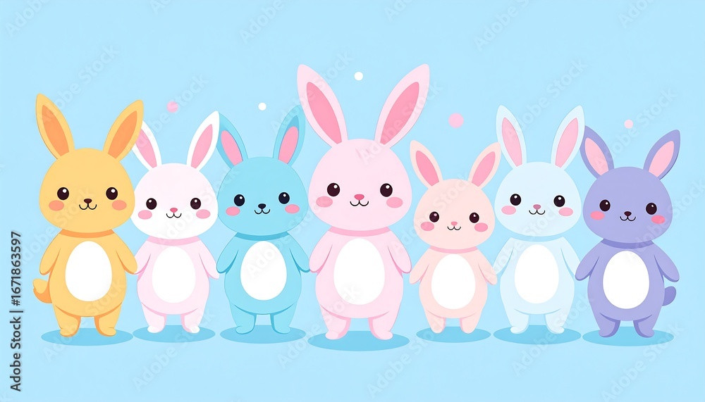 Fototapeta premium Cute Bunny Family Pastel Background.