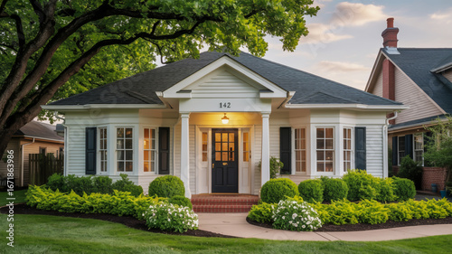 Charming White Bungalow with Landscaped Garden and Driveway house home