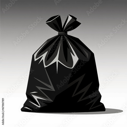 Black Garbage Bag with Lightning Bolts on Gray Background