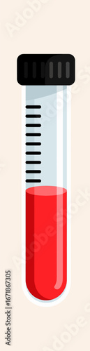 Blood Sample in Test Tube with Red Liquid and Measurement Marks