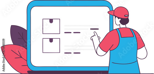 Delivery Service Man Checking Orders on a Digital Tablet Ensuring Efficient Logistics and Smooth Operations for Customer Satisfaction and Timely Package Delivery