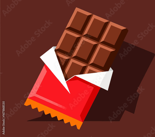 Chocolate Bar Unwrapped on Rich Brown Background