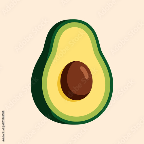 Colorful Avocado Halved, Brown Pit, Green Skin, Minimalist Style