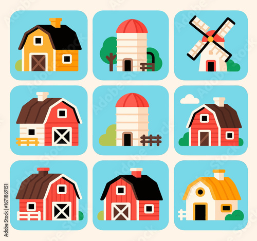 Colorful Farm Buildings in Pastoral Setting