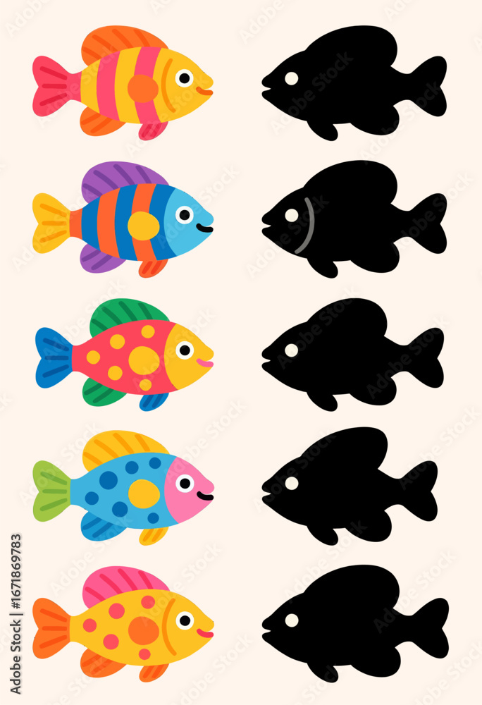 Naklejka premium Colorful Tropical Fish Matching Game