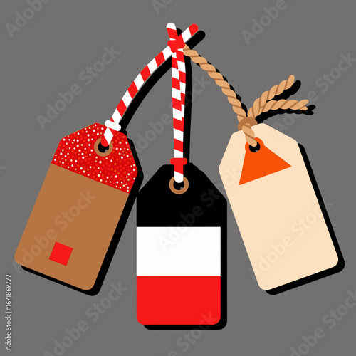 Colorful Tags with Polish Flag Design on Gray Background
