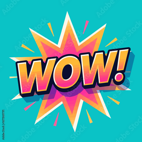 Colorful Wow! Explosion on Turquoise Background