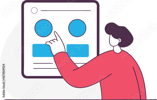 Illustration of a Person Interacting with a Digital Interface Exploring User Experience and Website Design on a Large Screen Display
