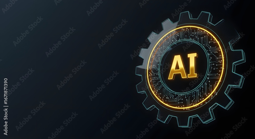 Naklejka premium Illustration of an AI concept with circuit board inside a gear.