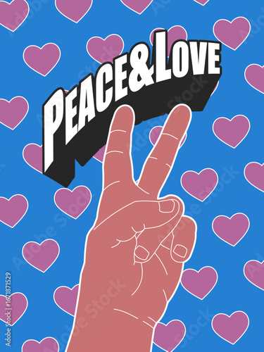 "Peace & Love" Thumbs Down Hand Gesture. A conceptual vector illustration with a thumbs-down gesture, used in contrast to symbolize a rejection of hate and a call for peace.