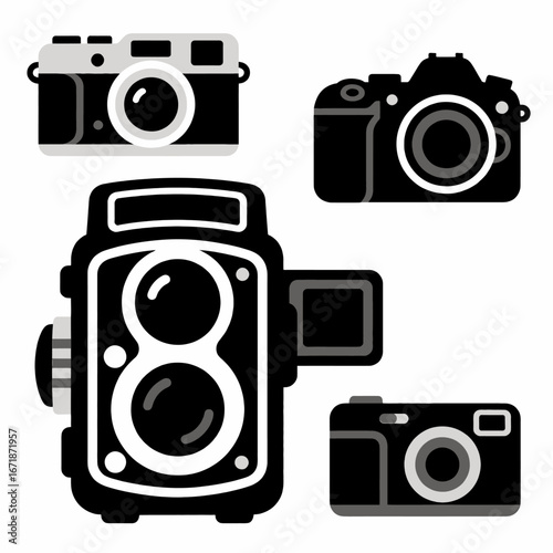 Four Classic Cameras in Minimalist Style