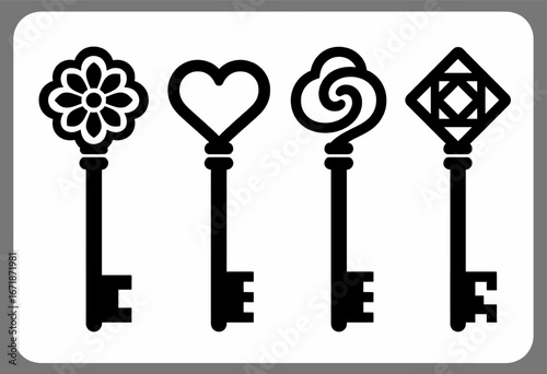 Four Decorative Keys with Unique Designs