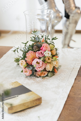 wedding bouquet on table