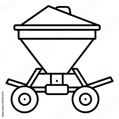 Fertilizer Spreader Machine Line Art Vector Icon Minimalist Agricultural Equipment Illustration