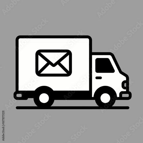 Minimalist Mail Truck on Gray Background