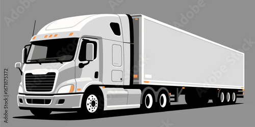 Modern White Semi-Truck on Gray Road