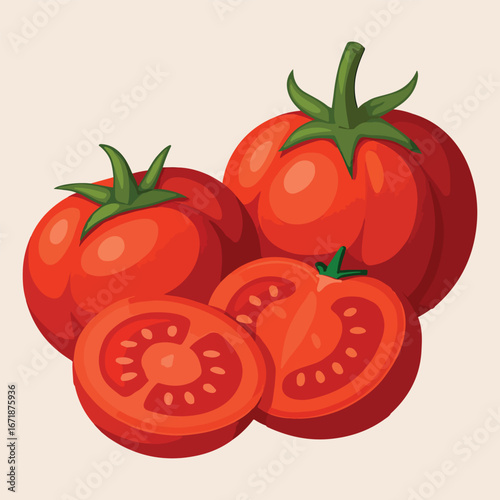 Fresh, Ripe Tomatoes Whole and Sliced, Ready to Enjoy