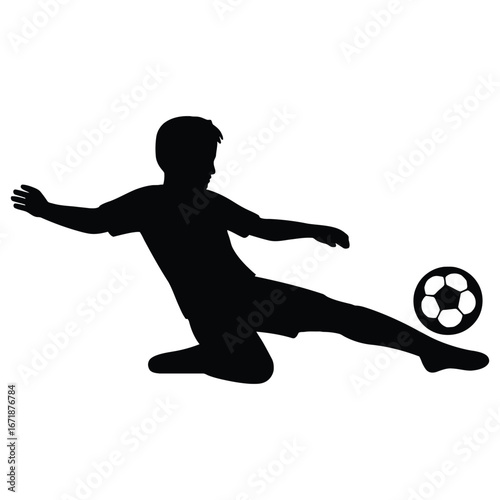 Soccer player sliding tackle silhouette isolated on white background