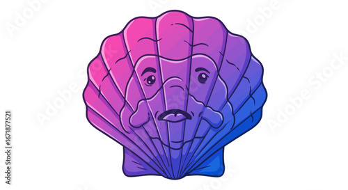 Gradient seashell with human face expression in vibrant colors