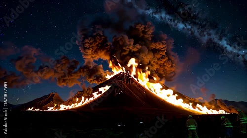Night volcanic eruptive sight Magnificent sight of volcanic eruptions