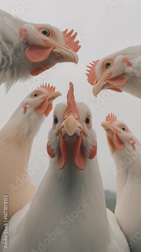 Funny group of chicken looking at the camera