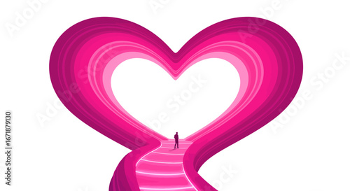 Heart shaped tunnel with led path and silhouette figure