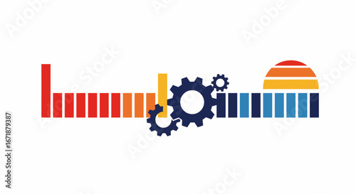 Colorful geometric shapes and gears in modern abstract design