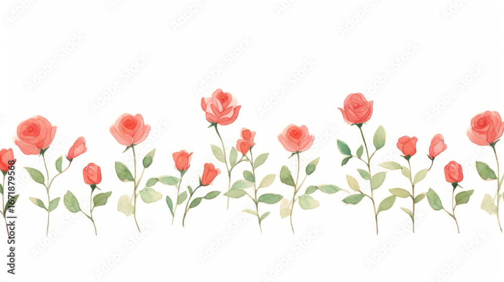 Obraz premium PNG Red roses as divider watercolor graphics painting blossom.