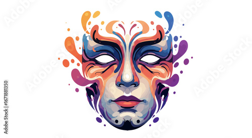 Vibrant abstract mask with colorful fluid splash in artistic style